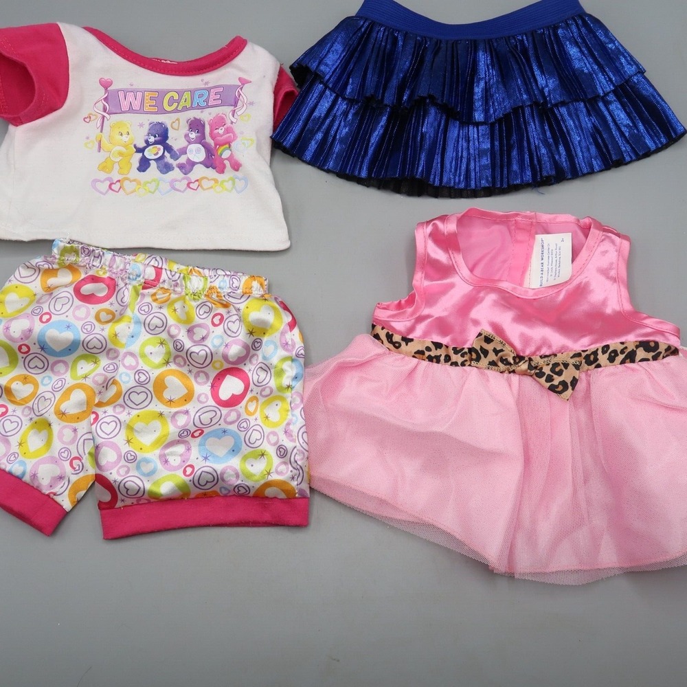 Build a Bear‎ Care Bears We Care Pajamas PJs Pink Dress Shimmer Blue Skirt Lot
